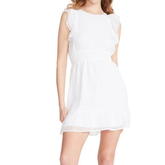 BB Dakota by Steve Madden White Smocked Break Update Short Sleeve Mini Dress New - Picture 1 of 8